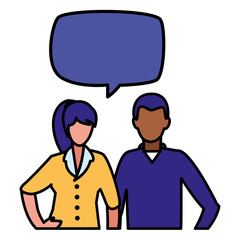 Obraz premium young interracial couple with speech bubble
