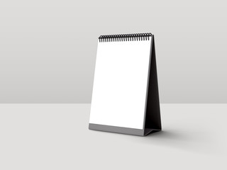Portrait table calendar mockup with black stand isolated on white background