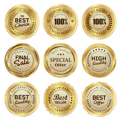 set of gold badges and labels
