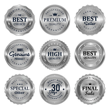 set of luxury silver badges and labels