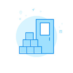 Door-To-Door Delivery Flat Vector Icon, Symbol, Pictogram, Sign. Light Blue Monochrome Design. Editable Stroke