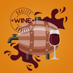 wine wooden barrel and glass cup