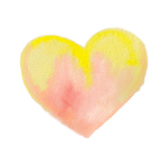 Yellow watercolor heart isolated on white background