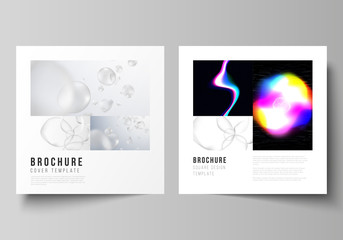 Vector layout of two square format covers design templates for brochure, flyer, magazine. SPA and healthcare design, sci-fi technology background. Abstract futuristic or medical consept backgrounds.