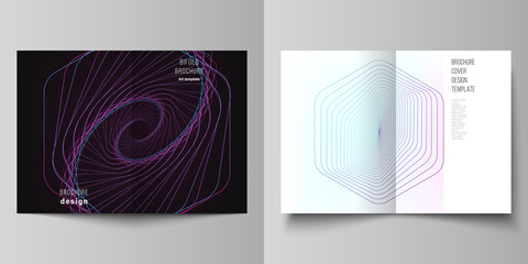 Vector layout of two A4 format cover mockups design templates for bifold brochure, flyer, report. Random chaotic lines that creat real shapes. Chaos pattern, abstract texture. Order vs chaos concept.