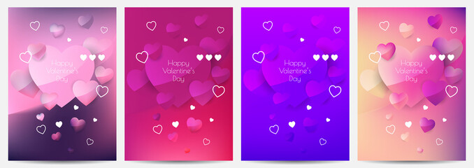 Set of four vibrant eye catching A4 Happy Valentine's day covers. Glossy soft colors gradient mesh compositions