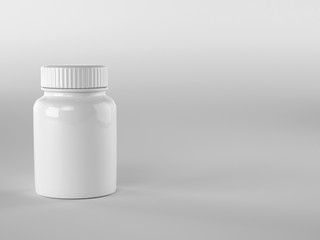 White plastic jar for pills, mockup for design, 3D rendering, 3d illustration
