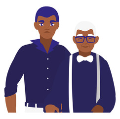 black grandfather with son characters