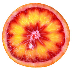 Blood orange cut close up isolated