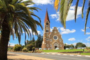 Windhoek, Namibia - April 15, 2015: The classic German Lutheran Church of Christ in Windhoek in the...