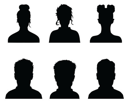 Black silhouettes of avatar profiles on a white background
