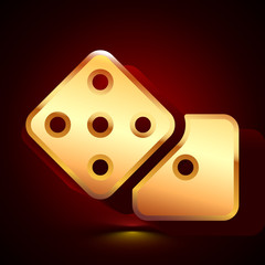 3D stylized Dice icon. Golden vector icon. Isolated symbol illustration on dark background.