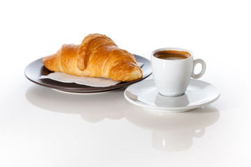 Coffe croissant espresso white background isolated 