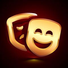 3D stylized Comedy and Drama icon. Golden vector icon. Isolated symbol illustration on dark background.
