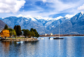 Boardwalk of Locarno with Panorama view at the Montains
