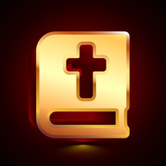 Obraz premium 3D stylized Bible icon. Golden vector icon. Isolated symbol illustration on dark background.