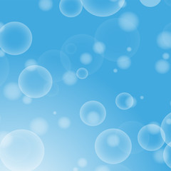 Light blue abstract background with a bokeh in the form of circles. Underwater world with air bubbles. Vector illustration.