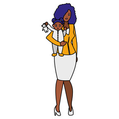 black mother with baby daughter characters