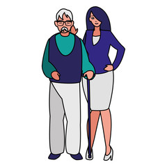 cute grandfather with daughter characters