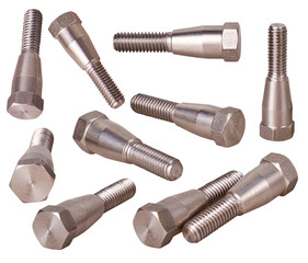Set of steel screws isolated on white background. Spare parts coffee machines and componentes for coffee machines