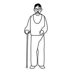 cute grandfather with cane character