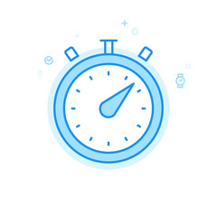 Stopwatch Flat Vector Icon, Symbol, Pictogram, Sign. Light Blue Monochrome Design. Editable Stroke