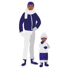 black father and son with winter clothes
