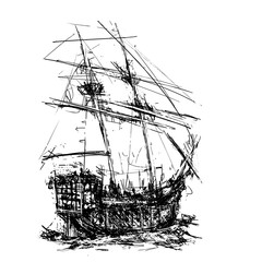 Pirate Galleon at Sea