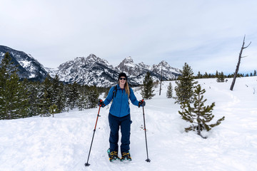 Woman Snowshoeing in the Tetons