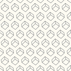 Abstract seamless pattern with outlined 3D cubes. Monochrome geometrical wallpaper. White background. EPS10.