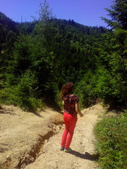 Fototapeta premium young woman walking in the forest