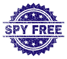 SPY FREE stamp seal watermark with distress style. Blue vector rubber print of SPY FREE label with dirty texture.