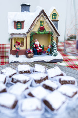 gingerbread house and christmas tree