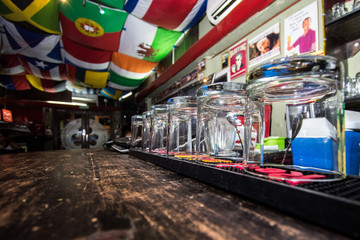 glass and flags