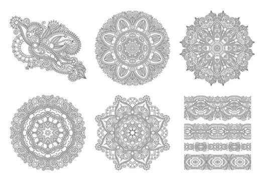 set of circle lace ornament, round ornamental geometric doily pattern