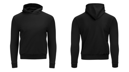 Blank black male hoodie sweatshirt long sleeve, mens hoody with hood for your design mockup for...