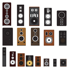 Loudspeaker objects. Set of different sound speaker objects. Vector illustration