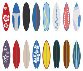Surfboard collection. Flat design vector set. Surfboard set on white background.