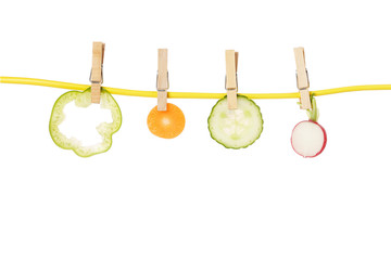 vegetables on clothesline