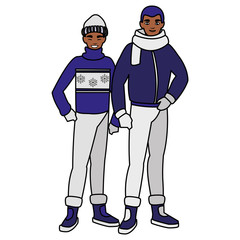 black father and son with winter clothes
