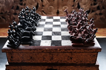 Wooden traditional ancient chess set - soft focus - 245410161
