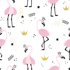 Fototapety  Flamingo princess seamless background