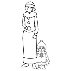 cute mother and daughter with winter clothes