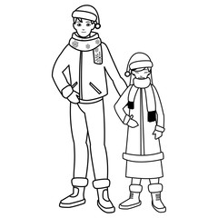 father and daughter with winter clothes