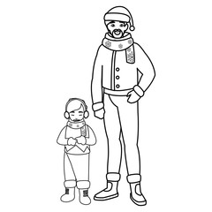 father and son with winter clothes