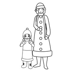 cute mother and daughter with winter clothes