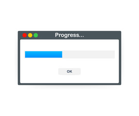 Loading data window with progress bar on white background. Vector illustration