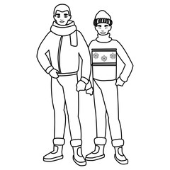 father and son with winter clothes