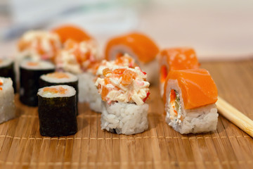 Rolls on a wooden mat