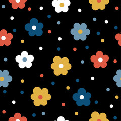 Handmade graphic flowers seamless pattern. Abstract flowers for design brthday card, modern party invitation, spring or summer season shop sale, holiday advertising, bag print, t shirt etc.